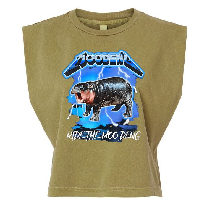 Moo Deng Hippo Ride The Moo Deng Music Rock Style Garment-Dyed Women's Muscle Tee
