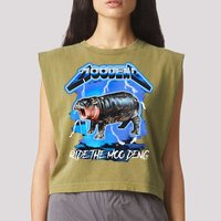 Moo Deng Hippo Ride The Moo Deng Music Rock Style Garment-Dyed Women's Muscle Tee