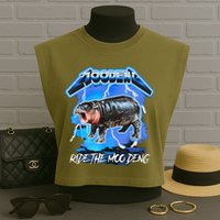 Moo Deng Hippo Ride The Moo Deng Music Rock Style Garment-Dyed Women's Muscle Tee