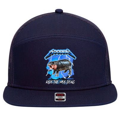 Moo Deng Hippo Ride The Moo Deng Music Rock Style 7 Panel Mesh Trucker Snapback Hat