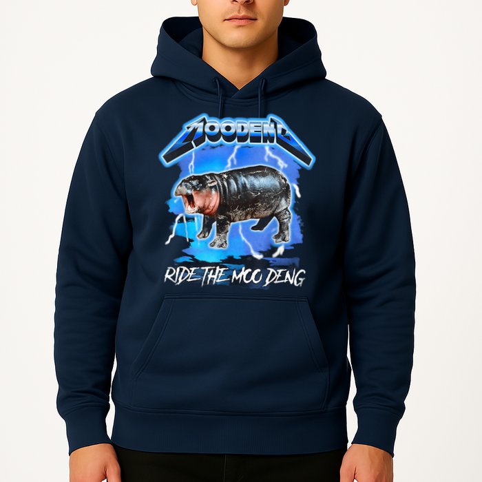Moo Deng Hippo Ride The Moo Deng Music Rock Style Hoodie