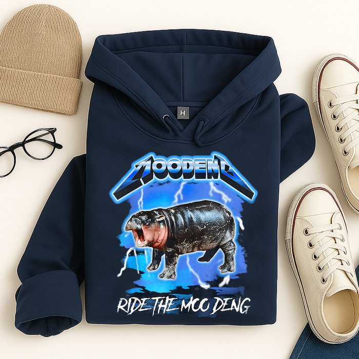 Moo Deng Hippo Ride The Moo Deng Music Rock Style Hoodie