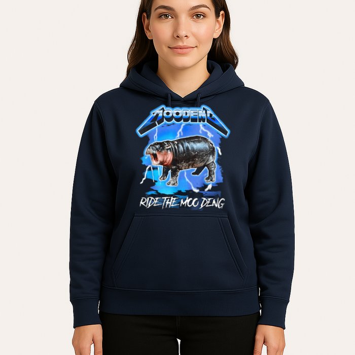 Moo Deng Hippo Ride The Moo Deng Music Rock Style Hoodie
