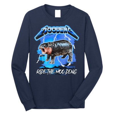Moo Deng Hippo Ride The Moo Deng Music Rock Style Long Sleeve Shirt