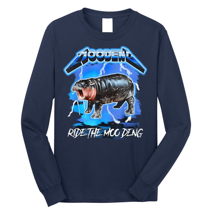 Moo Deng Hippo Ride The Moo Deng Music Rock Style Long Sleeve Shirt