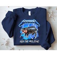 Moo Deng Hippo Ride The Moo Deng Music Rock Style Sweatshirt