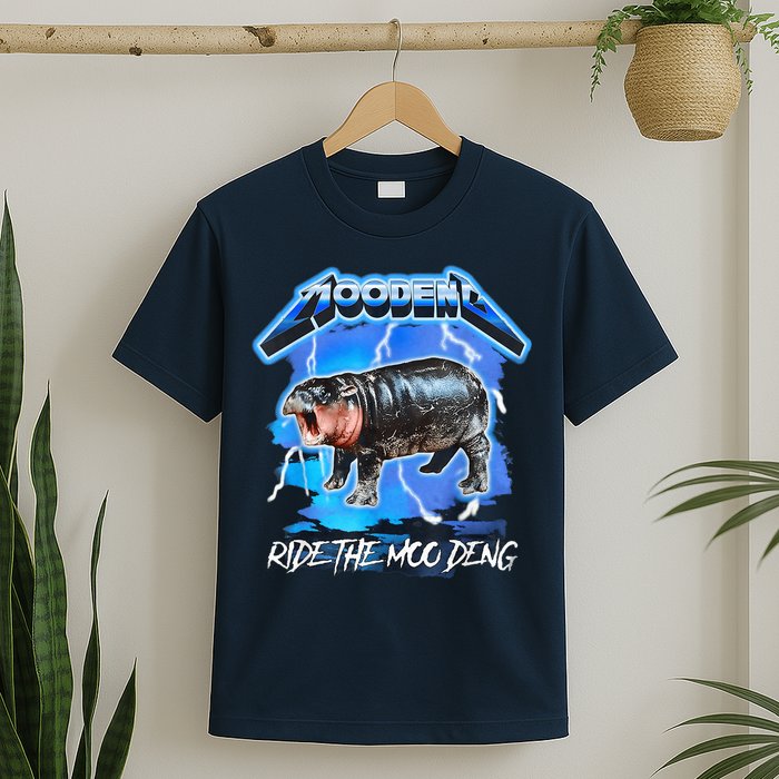 Moo Deng Hippo Ride The Moo Deng Music Rock Style T-Shirt
