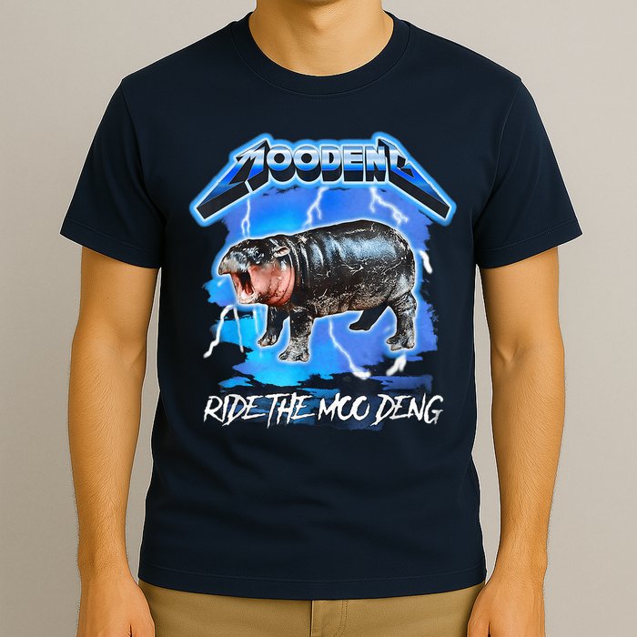 Moo Deng Hippo Ride The Moo Deng Music Rock Style T-Shirt