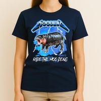 Moo Deng Hippo Ride The Moo Deng Music Rock Style T-Shirt