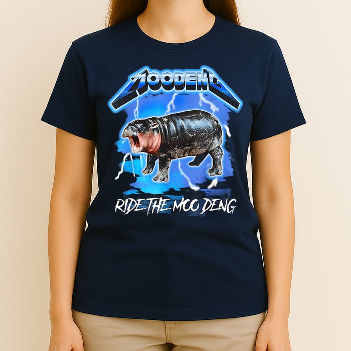 Moo Deng Hippo Ride The Moo Deng Music Rock Style T-Shirt