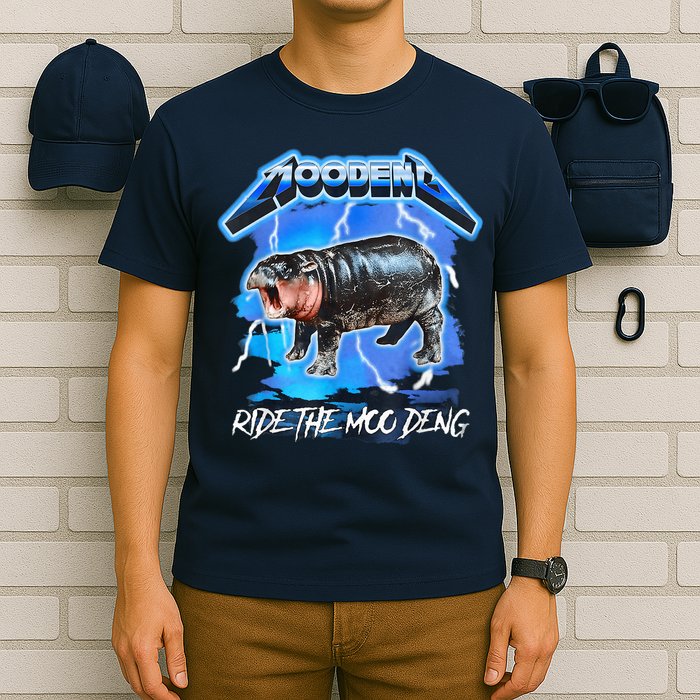Moo Deng Hippo Ride The Moo Deng Music Rock Style T-Shirt