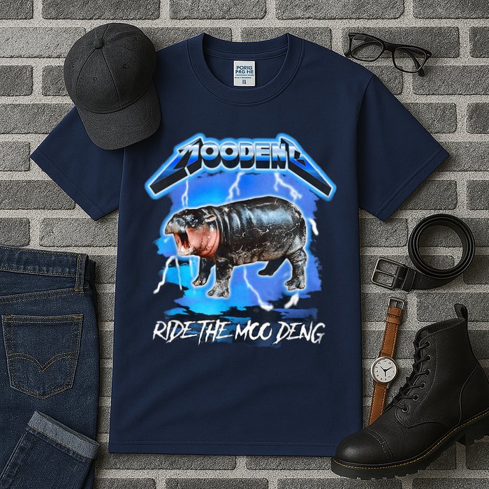 Moo Deng Hippo Ride The Moo Deng Music Rock Style Tall T-Shirt