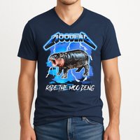 Moo Deng Hippo Ride The Moo Deng Music Rock Style V-Neck T-Shirt