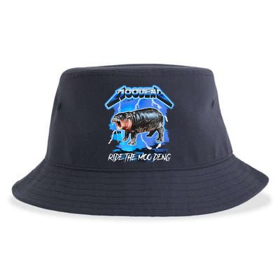Moo Deng Hippo Ride The Moo Deng Music Rock Style Sustainable Bucket Hat