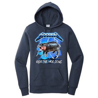 Moo Deng Hippo Ride The Moo Deng Music Rock Style Women's Pullover Hoodie