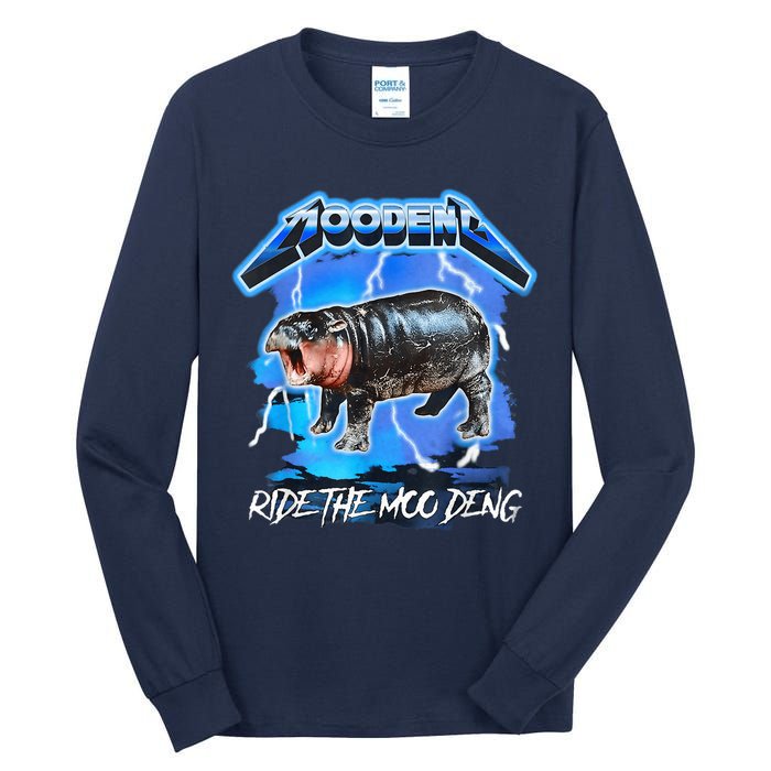 Moo Deng Hippo Ride The Moo Deng Music Rock Style Tall Long Sleeve T-Shirt