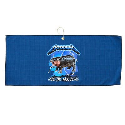 Moo Deng Hippo Ride The Moo Deng Music Rock Style Large Microfiber Waffle Golf Towel