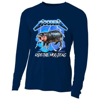Moo Deng Hippo Ride The Moo Deng Music Rock Style Cooling Performance Long Sleeve Crew