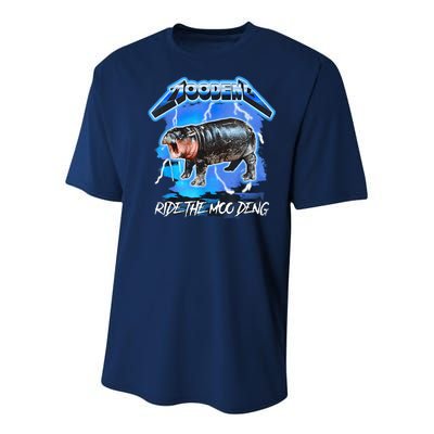 Moo Deng Hippo Ride The Moo Deng Music Rock Style Youth Performance Sprint T-Shirt