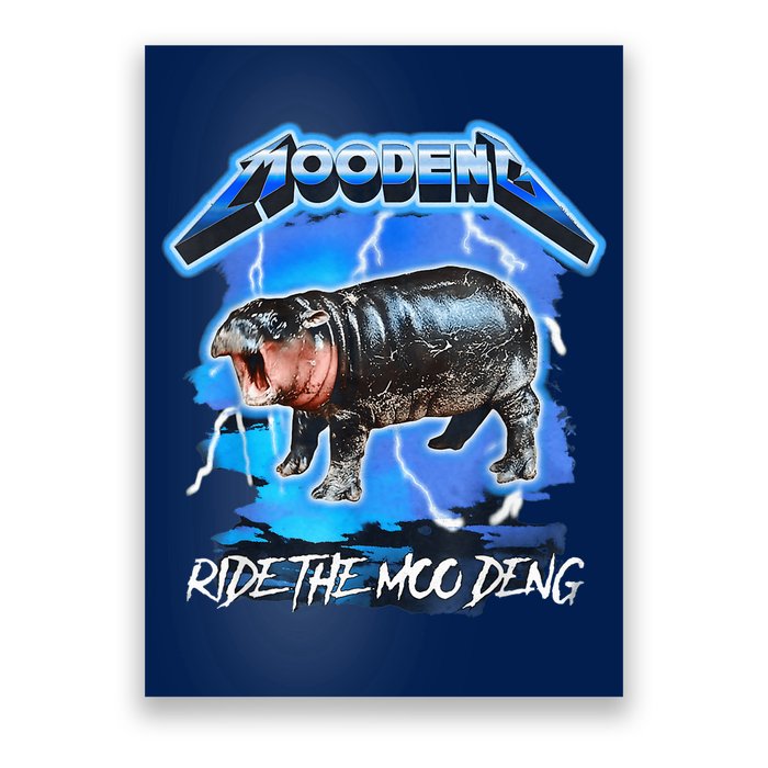Moo Deng Hippo Ride The Moo Deng Music Rock Style Poster