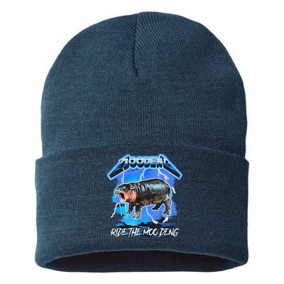 Moo Deng Hippo Ride The Moo Deng Music Rock Style Sustainable Knit Beanie