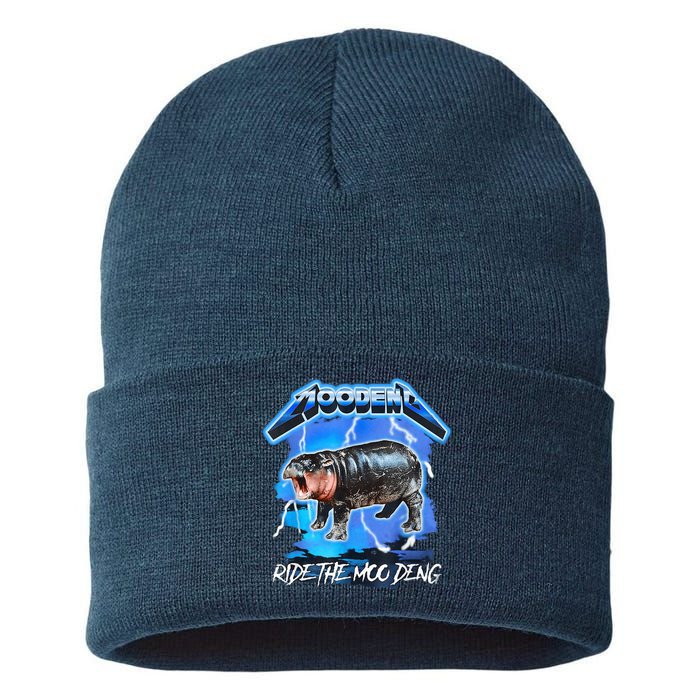 Moo Deng Hippo Ride The Moo Deng Music Rock Style Sustainable Knit Beanie