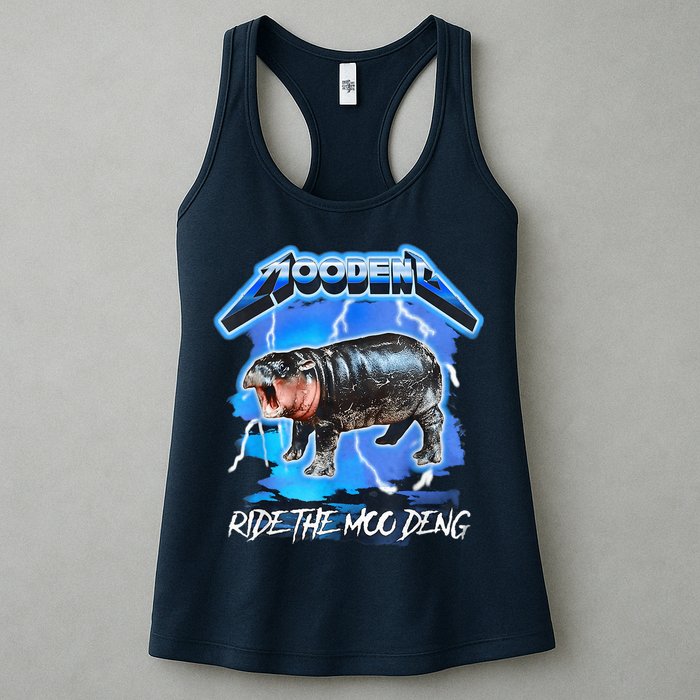 Moo Deng Hippo Ride The Moo Deng Music Rock Style Womens Tank Top