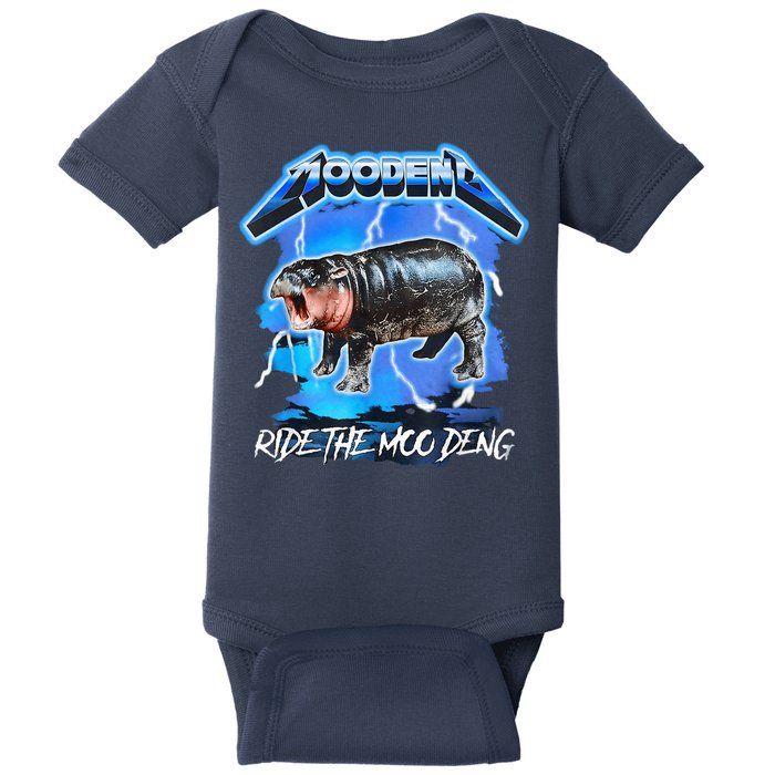 Moo Deng Hippo Ride The Moo Deng Music Rock Style Baby Bodysuit