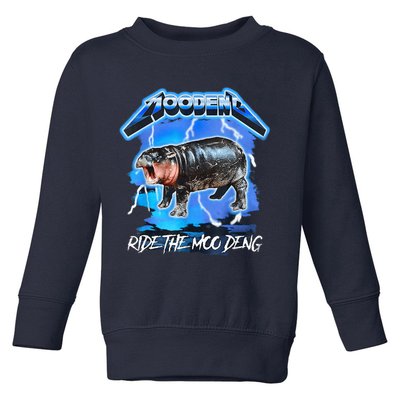 Moo Deng Hippo Ride The Moo Deng Music Rock Style Toddler Sweatshirt