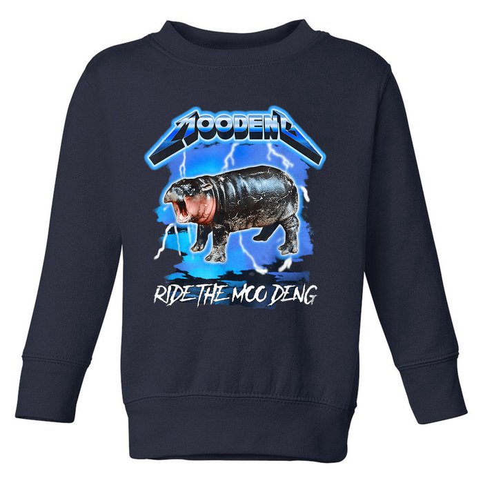 Moo Deng Hippo Ride The Moo Deng Music Rock Style Toddler Sweatshirt