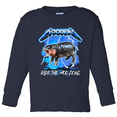 Moo Deng Hippo Ride The Moo Deng Music Rock Style Toddler Long Sleeve Shirt
