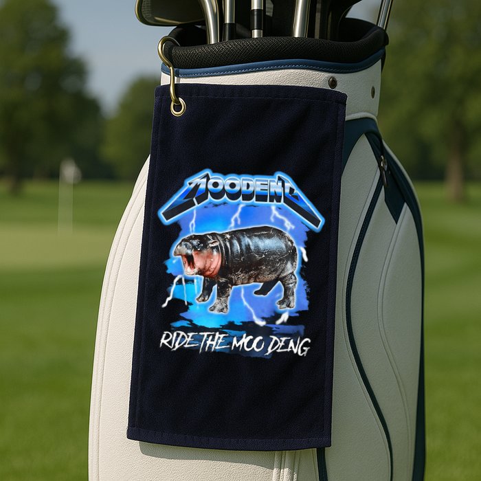 Moo Deng Hippo Ride The Moo Deng Music Rock Style Golf Towel