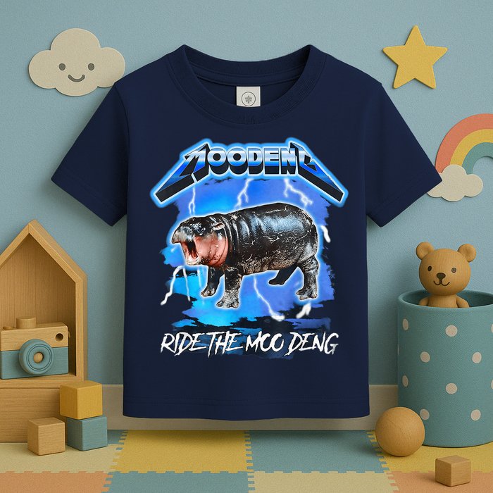 Moo Deng Hippo Ride The Moo Deng Music Rock Style Toddler T-Shirt