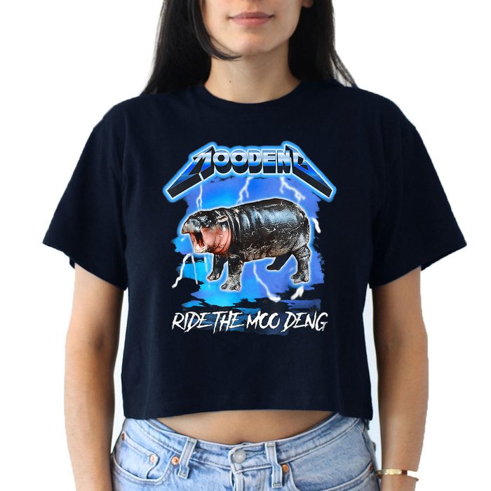 Moo Deng Hippo Ride The Moo Deng Music Rock Style Crop Top