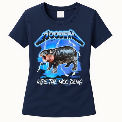 Moo Deng Hippo Ride The Moo Deng Music Rock Style Womens T-Shirt