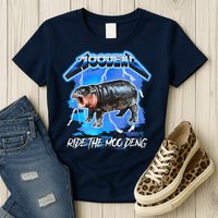 Moo Deng Hippo Ride The Moo Deng Music Rock Style Womens T-Shirt