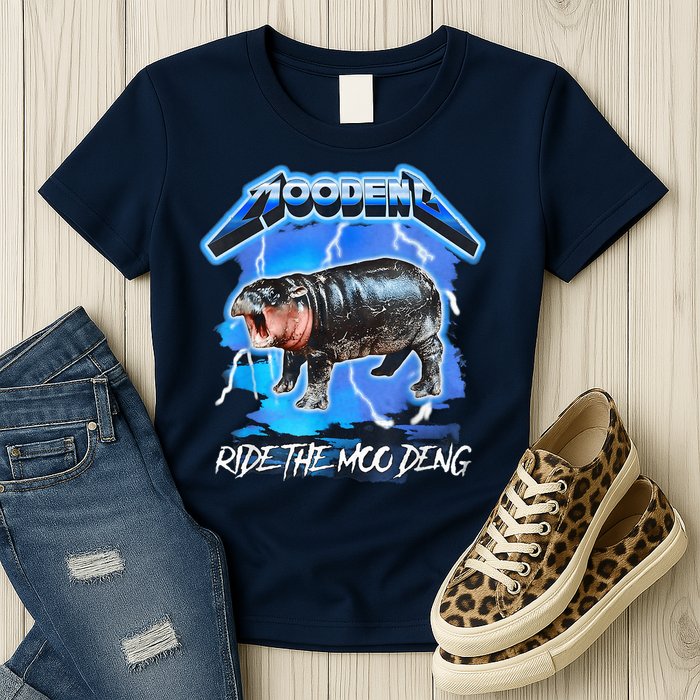 Moo Deng Hippo Ride The Moo Deng Music Rock Style Womens T-Shirt