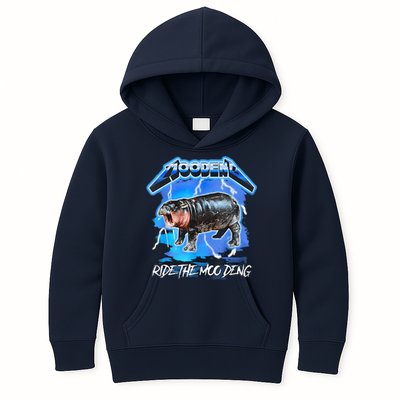 Moo Deng Hippo Ride The Moo Deng Music Rock Style Kids Hoodie