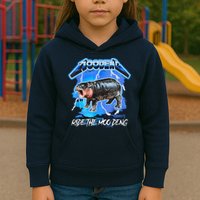 Moo Deng Hippo Ride The Moo Deng Music Rock Style Kids Hoodie