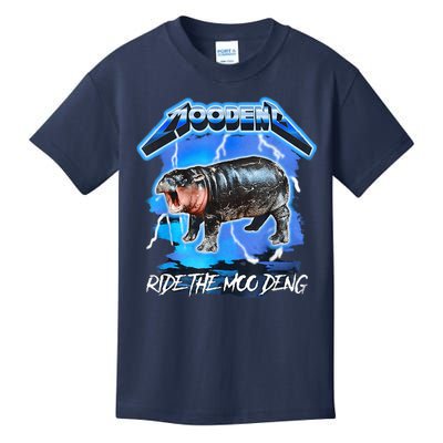 Moo Deng Hippo Ride The Moo Deng Music Rock Style Kids T-Shirt