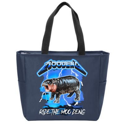 Moo Deng Hippo Ride The Moo Deng Music Rock Style Zip Tote Bag
