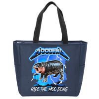 Moo Deng Hippo Ride The Moo Deng Music Rock Style Zip Tote Bag