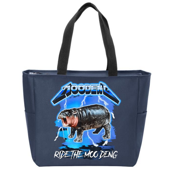 Moo Deng Hippo Ride The Moo Deng Music Rock Style Zip Tote Bag
