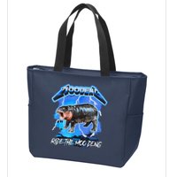 Moo Deng Hippo Ride The Moo Deng Music Rock Style Zip Tote Bag