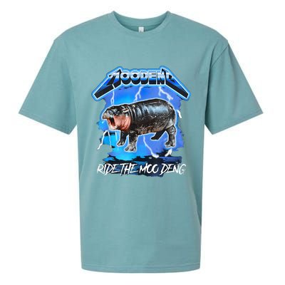 Moo Deng Hippo Ride The Moo Deng Music Rock Style Sueded Cloud Jersey T-Shirt
