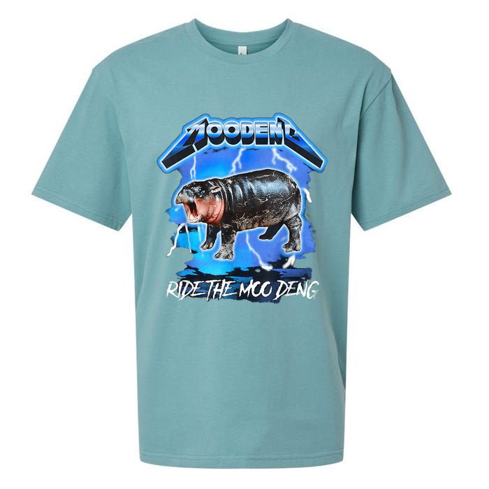 Moo Deng Hippo Ride The Moo Deng Music Rock Style Sueded Cloud Jersey T-Shirt