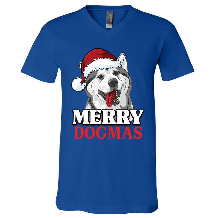 Merry Dogmas Husky Dog Christmas Gift V-Neck T-Shirt