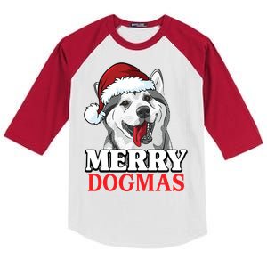 Merry Dogmas Husky Dog Christmas Gift Kids Colorblock Raglan Jersey