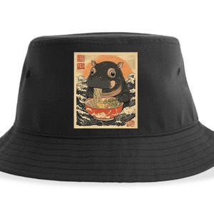 Moo Deng Hippo Eat Ramen For Japanese Style Sustainable Bucket Hat