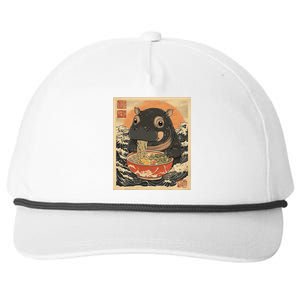 Moo Deng Hippo Eat Ramen For Japanese Style Snapback Five-Panel Rope Hat